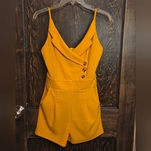 Chic Me Mustard Romper with Button Detail Sz S
